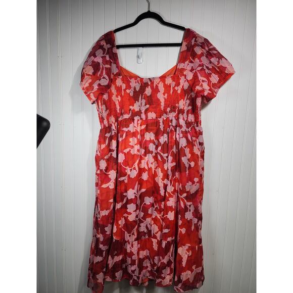 Torrid Midi Dress Size 4X Shady Rose Floral Sheer Overlay Smocked Sweetheart Tie - Picture 4 of 12